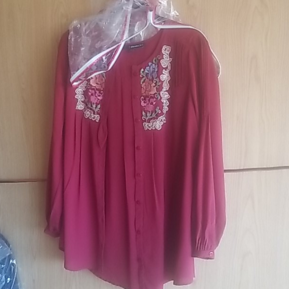 Long sleeve shear embroidered shirt